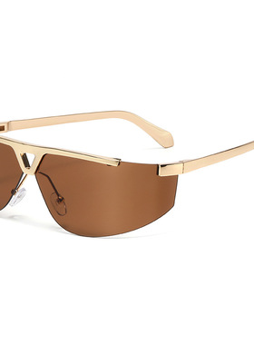 曲面墨镜新款户外运动时尚弧形太阳镜金属无框外贸高级感百搭郊游