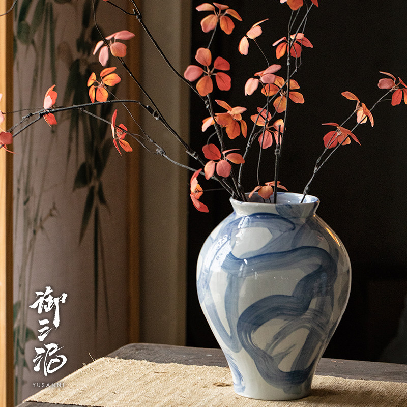 景德镇手绘青花养鲜花陶瓷大花瓶花器插花新中式复古田园客厅装饰,淘宝优惠券,粉丝福利购,淘宝优惠卷