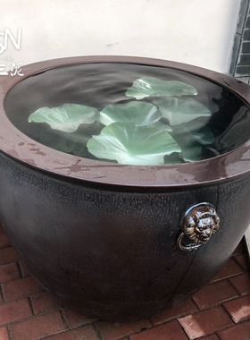 景德镇陶瓷雕刻大型客厅睡莲缸