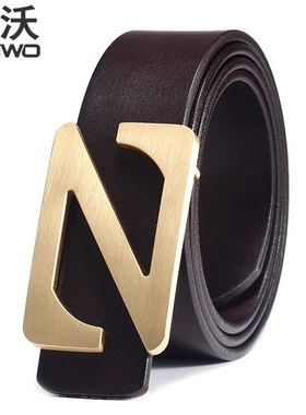 皮带男真皮青年纯铜zh字男士中年