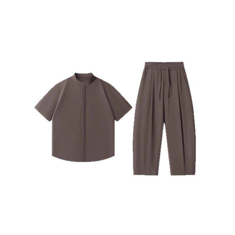 黑色冰丝速干裤子男女夏季薄款痞帅高级感垂感衬衫裤子套装两件套,淘宝优惠券,粉丝福利购,淘宝优惠卷