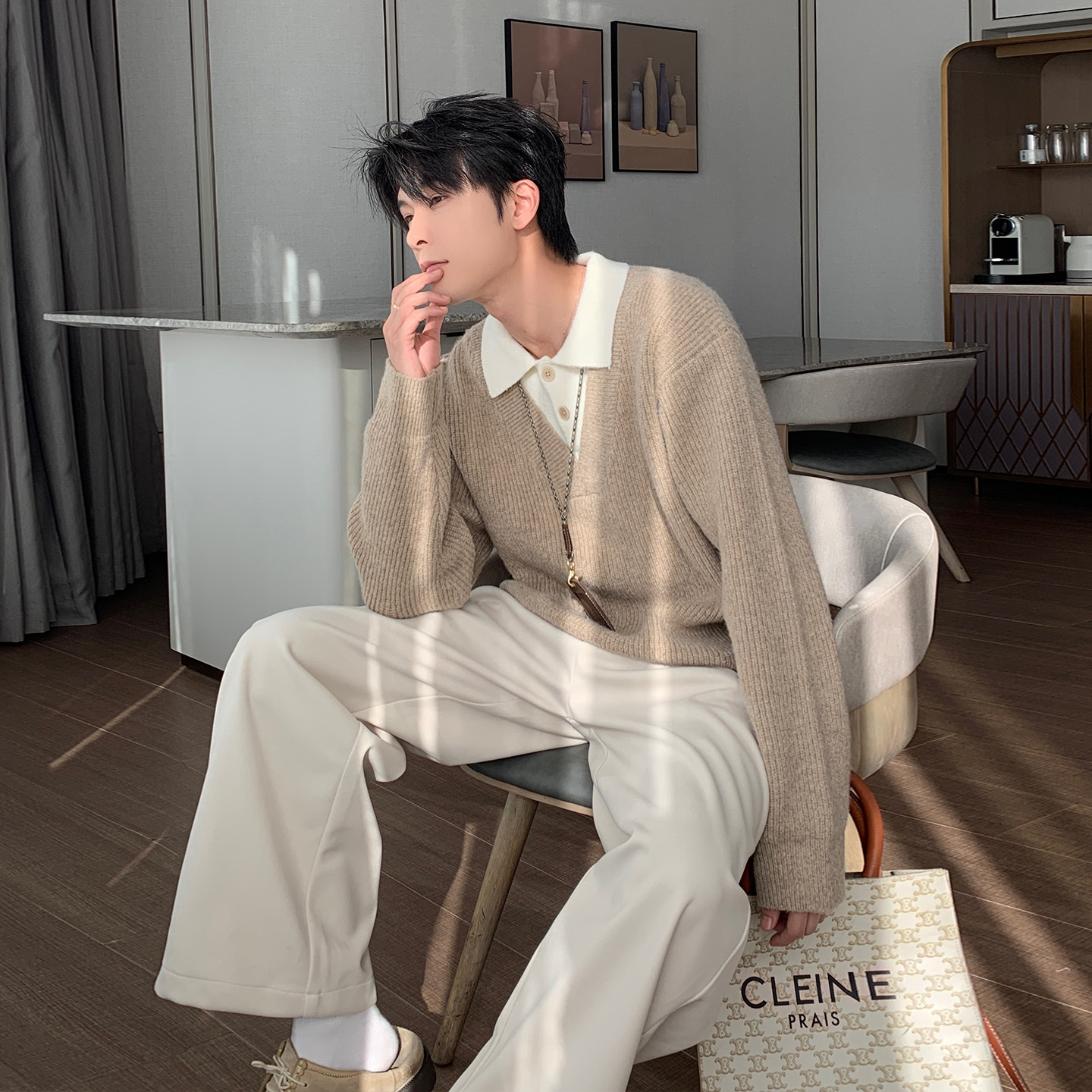 Hualun秋冬季假两件针织衫男韩版高级感痞帅毛衣时尚宽松百搭上衣,淘宝优惠券,粉丝福利购,淘宝优惠卷