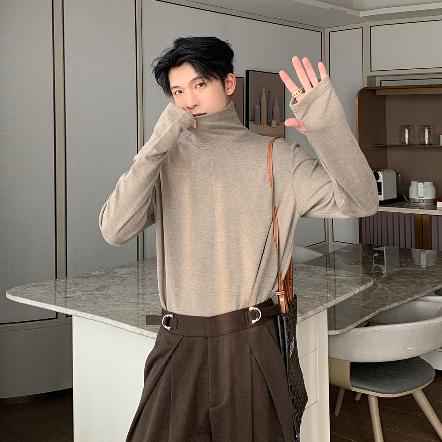 Hualun高领保暖打底衫男款长袖T恤内搭衣服男生cleanfit保暖上衣,淘宝优惠券,粉丝福利购,淘宝优惠卷