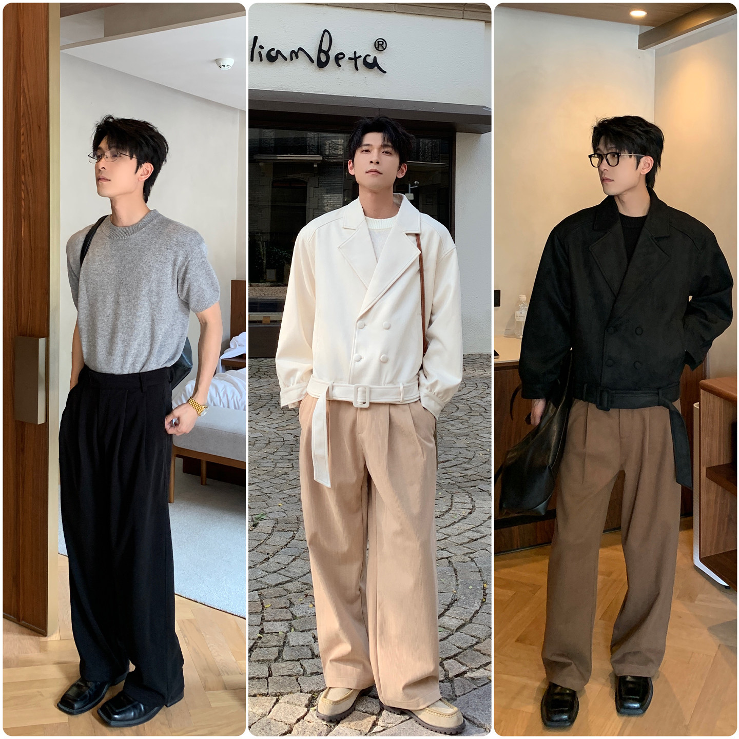 Hualun肌理感休闲裤男秋冬季裤子韩版抗皱直筒裤男装百搭阔腿西裤,淘宝优惠券,粉丝福利购,淘宝优惠卷