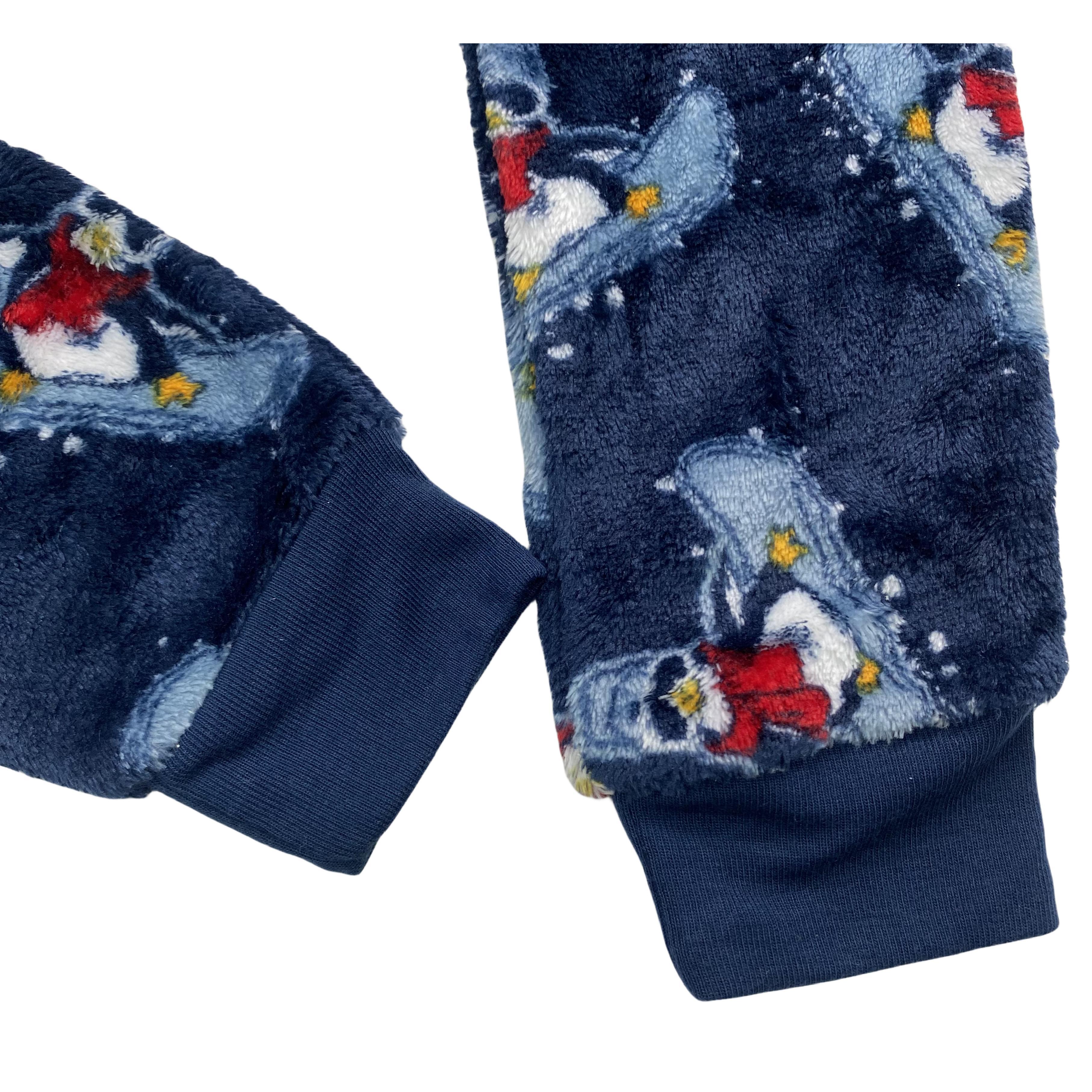 C8004秋冬新款儿童可爱企鹅印花珊瑚绒束脚睡裤保暖舒适家居裤 - 图1