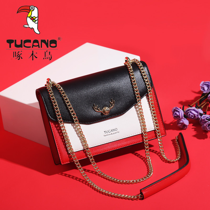 啄木鸟2020新款潮撞色小ck斜挎包 啄木鸟季诚女士包袋