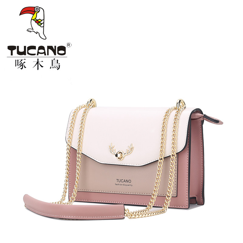 啄木鸟2020新款潮撞色小ck斜挎包 啄木鸟季诚女士包袋