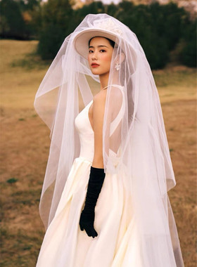 新款法式复古抓纱礼帽帽子头纱头饰样片婚纱摄影旅拍化妆森系发饰