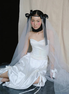 新娘新款法式复古个性样片写真头纱头饰森系结婚拍照写真配饰道具