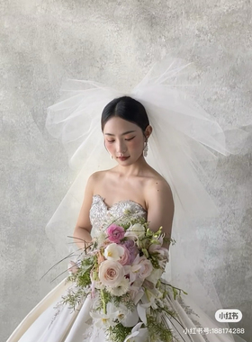 新娘主婚纱蓬蓬长款头纱旅拍样片头饰森系结婚拍照道具配饰旅拍