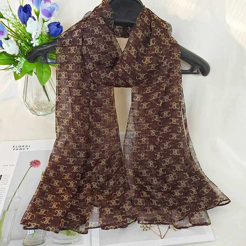 字母款杭州四季真丝丝巾桑蚕丝纱巾女士长款百搭春秋夏季薄款围巾