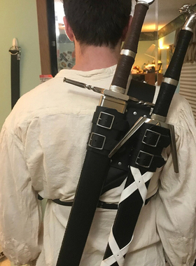 cosplay骑士背带双剑鞘
