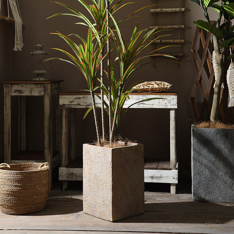 北欧镁泥复古落地大花盆高方粗陶质感客厅阳台花园绿植花卉仿真花,淘宝优惠券,粉丝福利购,淘宝优惠卷