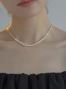 碎银几两项链女复古轻奢小众高级感锁骨链珍珠颈链