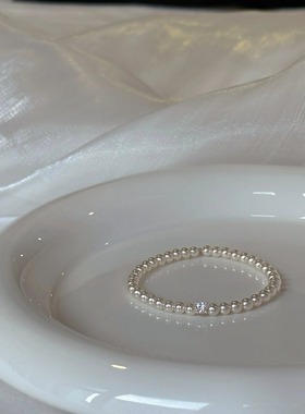 S925银施家珍珠方钻手链时尚轻奢小众百搭珍珠手链女