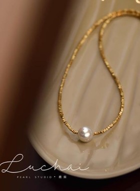 18K金保色碎银子锁骨链施家珍珠项链女款气质感轻奢