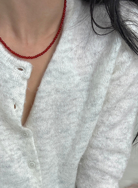 S925碎银子红玛瑙缠绕项链锁骨链女新年本命年红绳