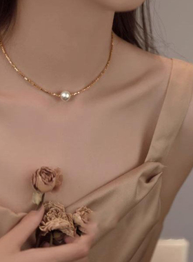 高端贝珠S925银包金碎银子锁骨链珍珠项链女款气质感轻奢礼物