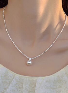 银碎几两贝珠珍珠项链气质高级感锁骨链百搭颈链配饰闺蜜礼物