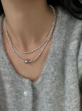 S925银施家正圆强光珍珠碎银子项链女小众设计锁骨链