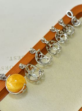 男女款S925纯银圆珠球笼吊坠空托