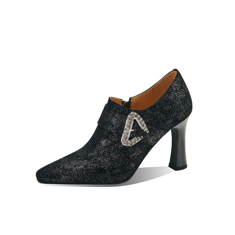 2026性感成熟气质钻扣方头9cm细跟酒红真皮秋季手工深口单,淘宝优惠券,粉丝福利购,淘宝优惠卷