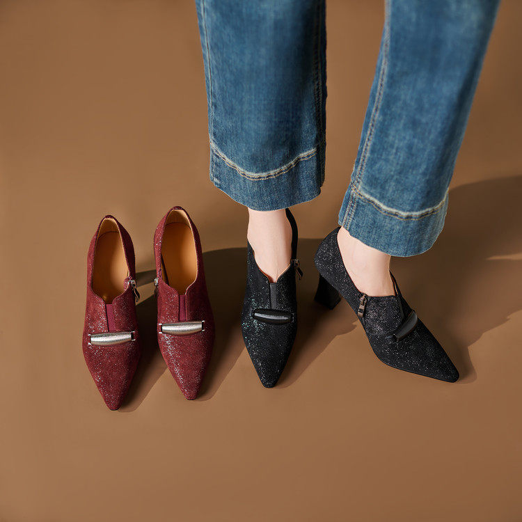 2026春秋季新款尖头真皮粗跟气质设计感小众高跟鞋复古深口单鞋女,淘宝优惠券,粉丝福利购,淘宝优惠卷