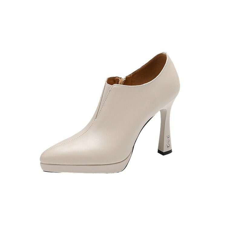 深口单鞋女2025秋冬新款百搭牛皮细跟鞋防水台高跟鞋女模特走秀鞋,淘宝优惠券,粉丝福利购,淘宝优惠卷