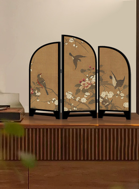 中古风桌面屏风摆画创意玄关柜摆台画复古新中式墨竹图茶桌装饰画
