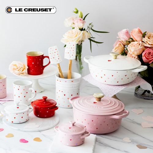 酷彩LE CREUSET法国进口新品珐琅铸铁锅20/22cm炖煮焖煲 爱心印花 - 图0