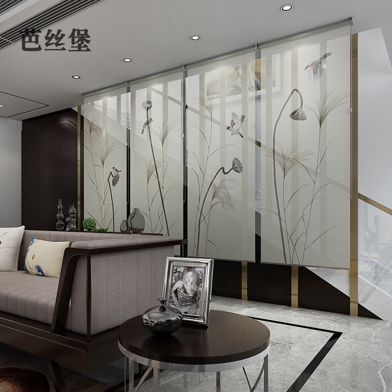 卷帘窗帘升降悬挂帘子软隔断屏风帘子拉帘客厅卧室新中式餐厅茶室_虎窝淘