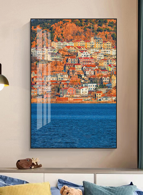 山东青岛风景画装饰画栈桥崂山特色壁画背景壁画海边城市建筑挂画