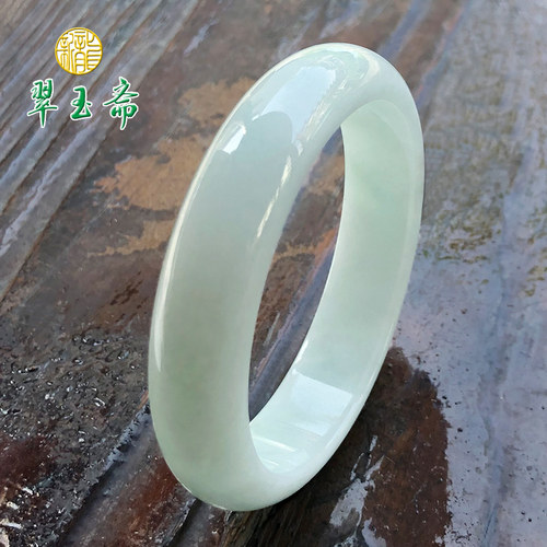 新龙翠玉斋正品天然A货翡翠缅甸玉手镯水润玉镯子正圈女款带证书 - 图0
