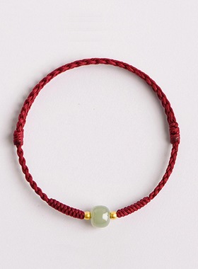 极简上岸天然和田玉手绳手链女生转运珠小红绳本命年情侣礼物简约