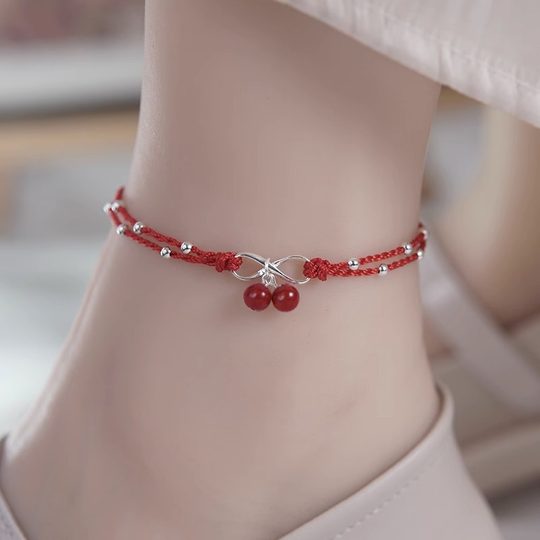 朱砂脚链女孩红绳手工编织本命年好运平安脚绳本命年韩版简约个性