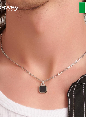 brosway欧美时尚黑玛瑙项链男士钛钢小众高级感配饰礼物送男友