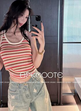 26ss甜美风高弹撞色条纹坑条设计