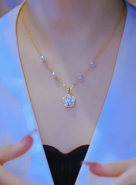 时尚个性山茶花珍珠项链