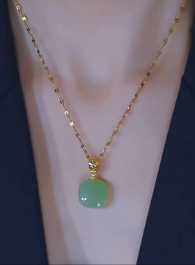 绿色小方糖吊坠项链女