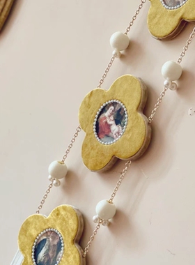 法式中古风复古丝绒三联流苏壁挂欧式玄关卧室挂画装饰画组合拼墙