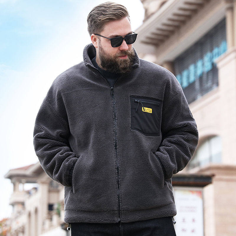 羊羔绒大码男装加绒加厚冬装加肥加大胖子肥佬摇粒绒宽松连帽外套,淘宝优惠券,粉丝福利购,淘宝优惠卷