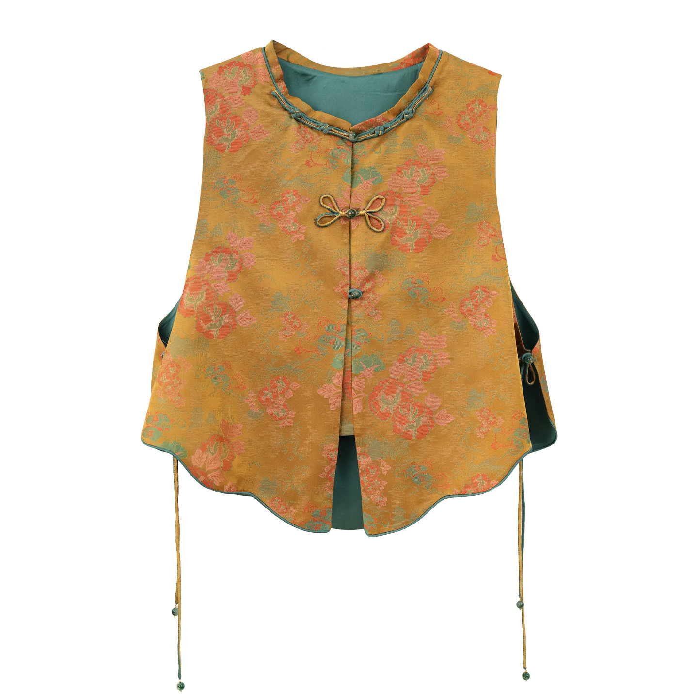 布符新中式「牡丹真丝宋锦双色蝴蝶花扣马甲」2026年春季时尚新品,淘宝优惠券,粉丝福利购,淘宝优惠卷