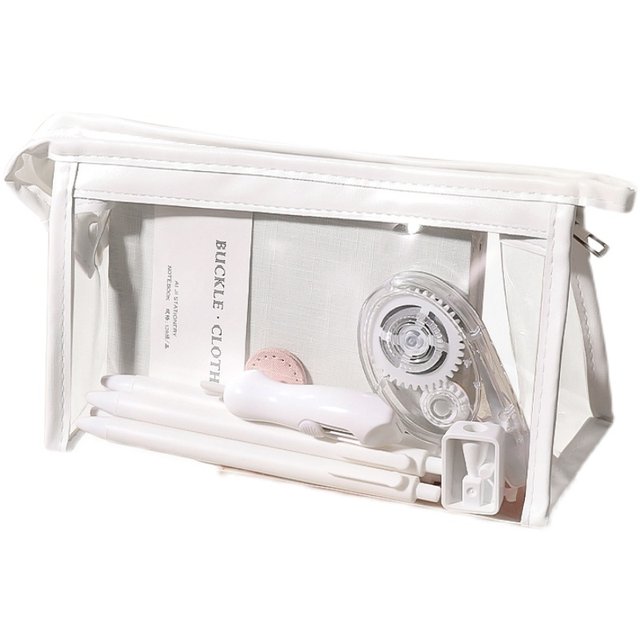 Solid color simple and beautiful college student transparent pen bag