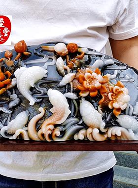 黑青花连年有余大摆件