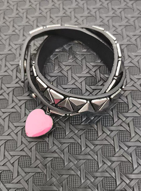 出口原单  PU皮三角铆钉双圈手腕带欧美款双用颈圈