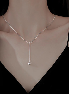 S925纯银圆球Y字流苏项链女简约时尚气质锁骨链ins小众轻奢百搭潮