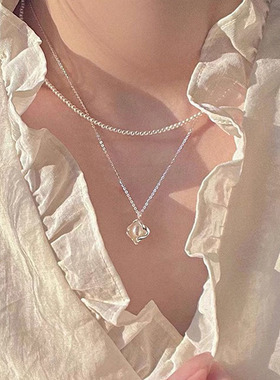 s925纯银淡水珍珠不规则项链女ins小众设计通勤风方形熔岩锁骨链