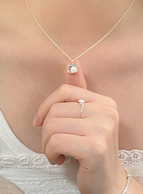 S925纯银方形珍珠项链女高级颈链ins小众设计时尚百搭锁骨链轻奢