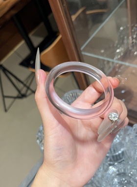 新中式天然粉水晶手镯女宽版