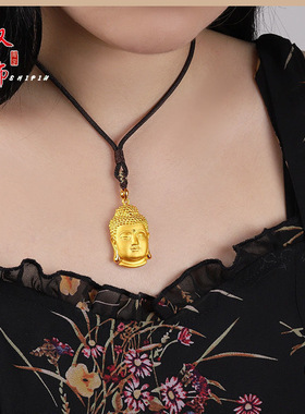 金店同款沙金佛头吊坠平安扣项链